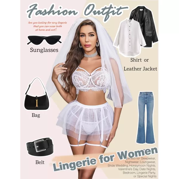 Avidlove Lace Garter Lingerie for Women Mesh Mini Skirt Nightwear Babydoll Bodysuit1white