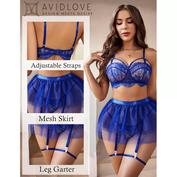 Avidlove Lace Garter Lingerie for Women Mesh Mini Skirt Nightwear Babydoll BodysuitBlue