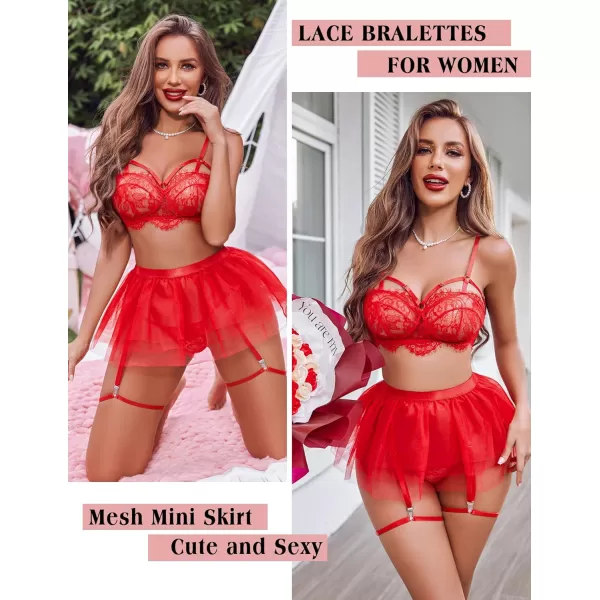 Avidlove Lace Garter Lingerie for Women Mesh Mini Skirt Nightwear Babydoll BodysuitRed