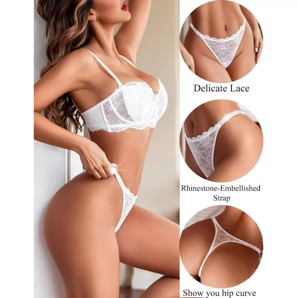 Avidlove Lace Thongs for Women with RhinestoneEmbellished Strap Cheeky Underwear Sexy Panties 13 PackWhite