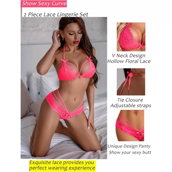 Avidlove Lingerie Lace Babydoll 2 Piece Sexy Bra and Panty SetsRose Red