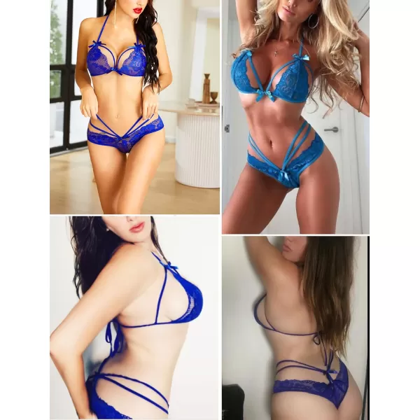 Avidlove Lingerie Lace Babydoll 2 Piece Sexy Bra and Panty SetsSky Blue