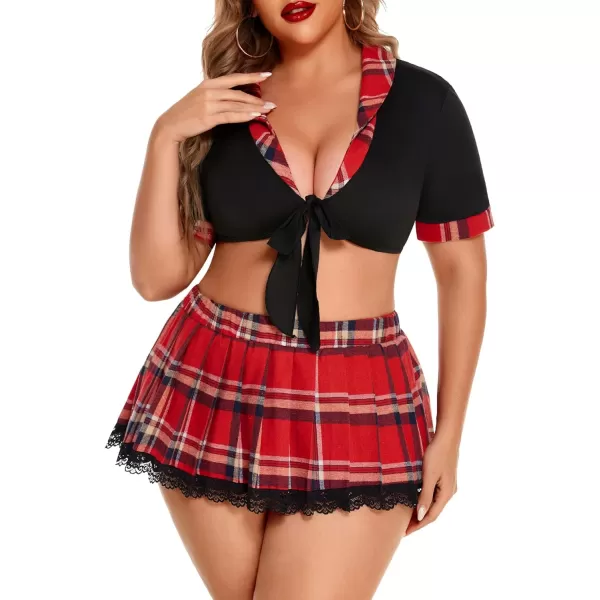 Avidlove Lingerie Set for Women Cosplay Lingerie Role Playing Halloween Costumes Sexy School Girl Outfits with Mini SkirtAwine Red