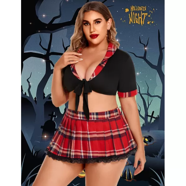 Avidlove Lingerie Set for Women Cosplay Lingerie Role Playing Halloween Costumes Sexy School Girl Outfits with Mini SkirtAwine Red