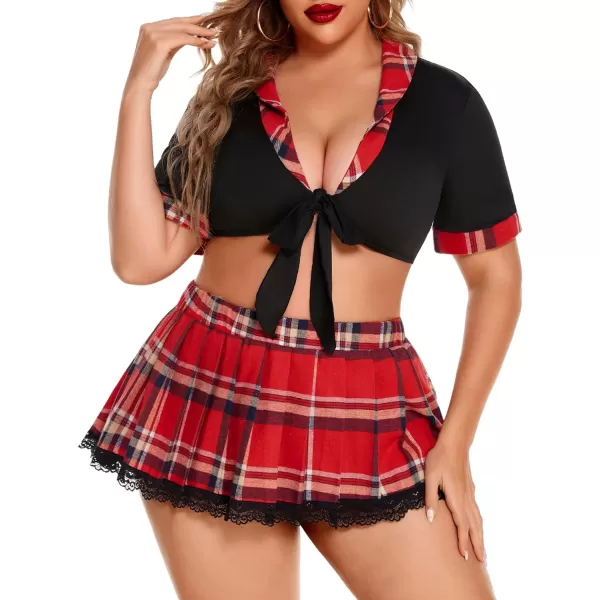 Avidlove Lingerie Set for Women Cosplay Lingerie Role Playing Halloween Costumes Sexy School Girl Outfits with Mini SkirtAwine Red