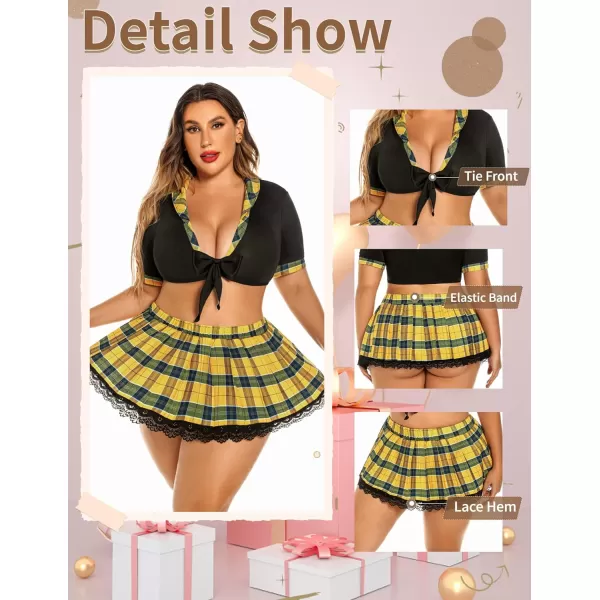 Avidlove Lingerie Set for Women Cosplay Lingerie Role Playing Halloween Costumes Sexy School Girl Outfits with Mini SkirtYellow