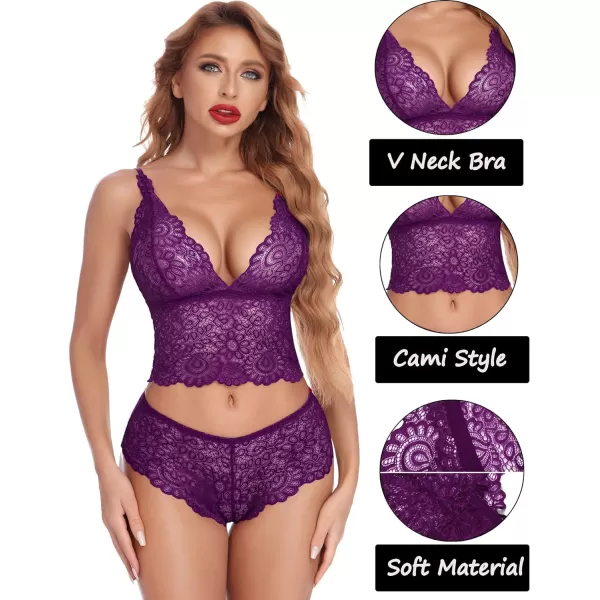 Avidlove Lingerie Set for Women Sexy Lace Bra and Panty Set Two Piece Babydoll UnderwearPurple