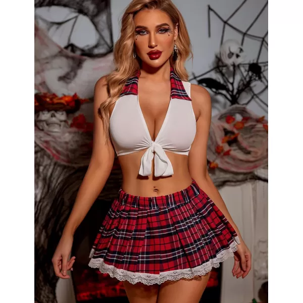 Avidlove Lingerie Set for Women Sexy Lace Two Piece Lingerie Outfits with Tie Top and Mini Pleated Skirt SetAdark Red