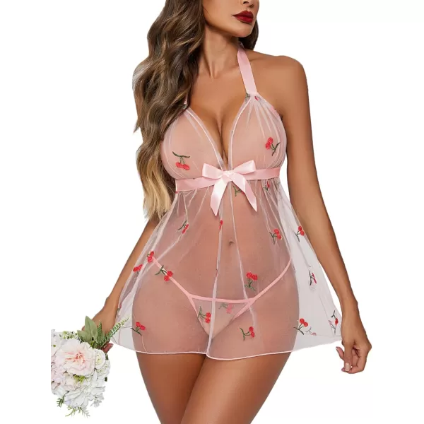 Avidlove Lingerie for Women Lace Babydoll Chemise Negligees Sexy Exotic Nightgowns Halter Nighties Sheer Mesh NightwearCherry