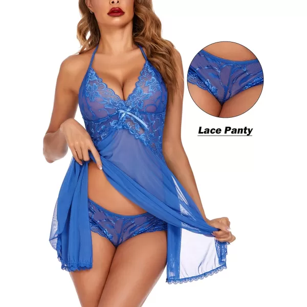 Avidlove Lingerie for Women Lace Babydoll Halter Chemise V Neck Nightgown Sexy Sleepwear NightdressDeep Sky Blue