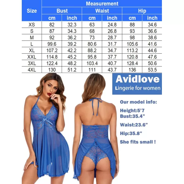 Avidlove Lingerie for Women Lace Babydoll Halter Chemise V Neck Nightgown Sexy Sleepwear NightdressDeep Sky Blue