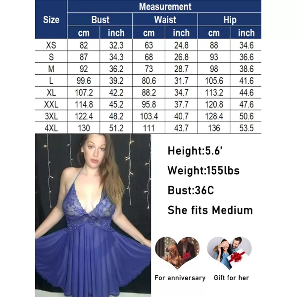 Avidlove Lingerie for Women Lace Babydoll Halter Chemise V Neck Nightgown Sexy Sleepwear NightdressNavy Blue