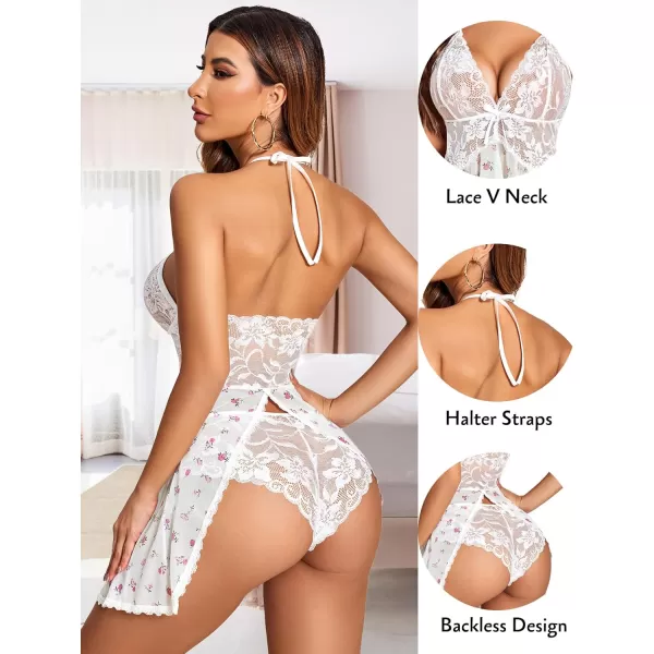 Avidlove Lingerie for Women Lace Babydoll Halter Chemise V Neck Nightgown Sexy Sleepwear NightdressPink Floral