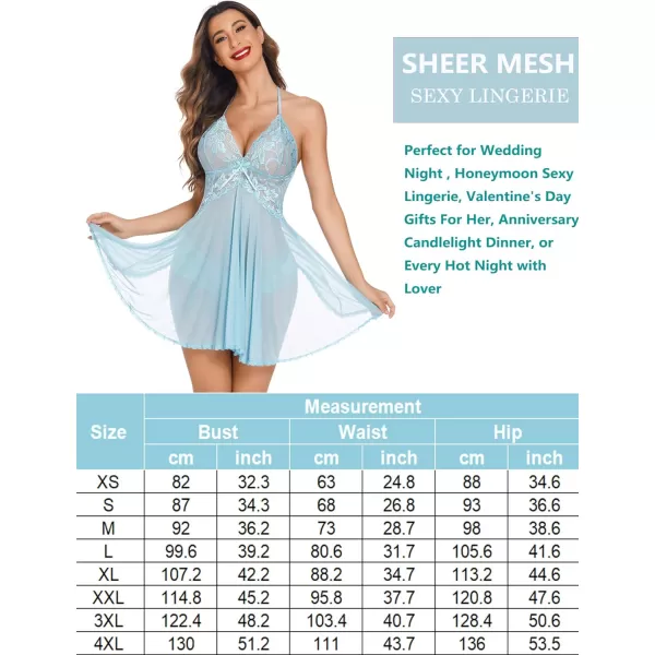 Avidlove Lingerie for Women Lace Babydoll Halter Chemise V Neck Nightgown Sexy Sleepwear NightdressSky Blue