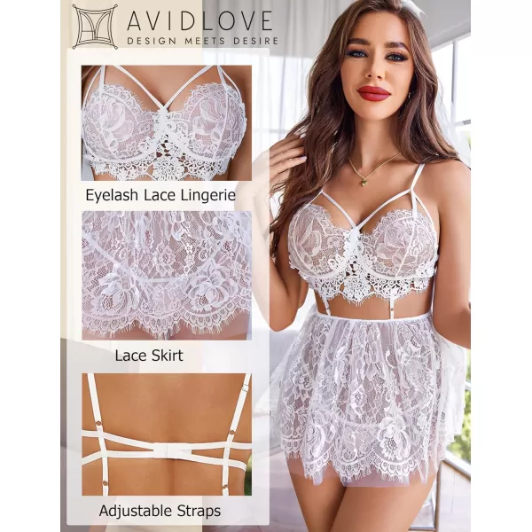 Avidlove Lingerie for Women Lace Babydoll Mesh Nightwear Chemise Nightie1white