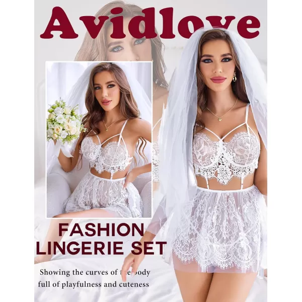 Avidlove Lingerie for Women Lace Babydoll Mesh Nightwear Chemise Nightie1white