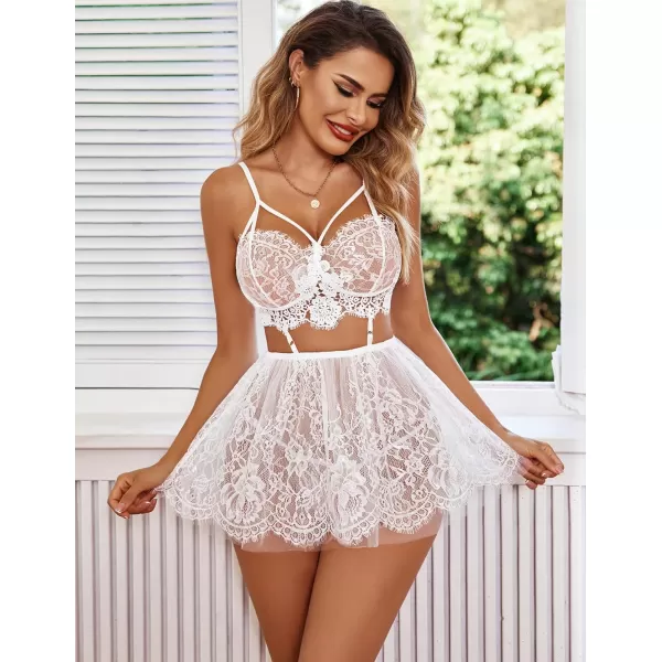 Avidlove Lingerie for Women Lace Babydoll Mesh Nightwear Chemise Nightie1white