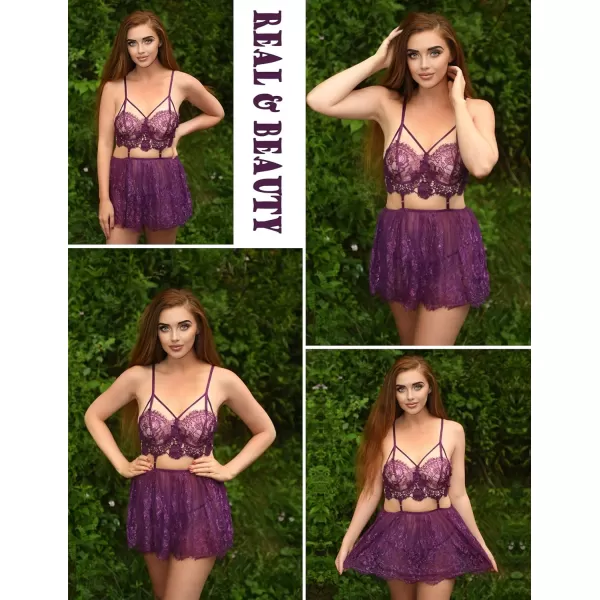 Avidlove Lingerie for Women Lace Babydoll Mesh Nightwear Chemise NightiePurple