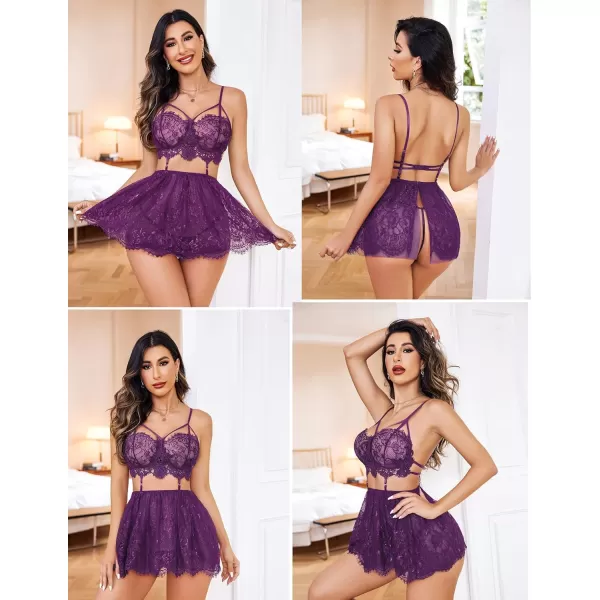 Avidlove Lingerie for Women Lace Babydoll Mesh Nightwear Chemise NightiePurple