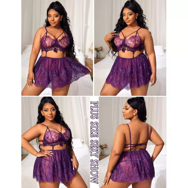 Avidlove Lingerie for Women Lace Babydoll Mesh Nightwear Chemise NightiePurple