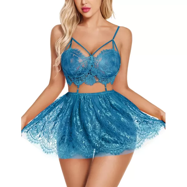 Avidlove Lingerie for Women Lace Babydoll Mesh Nightwear Chemise NightieTeal Blue