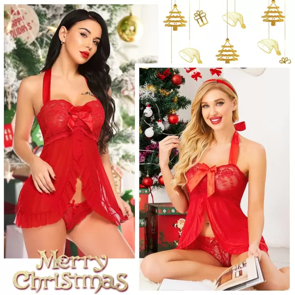 Avidlove Lingerie for Women Lace Babydoll Open Front Sleepwear Halter Nighty Chemsie XS5XLA Hot Red