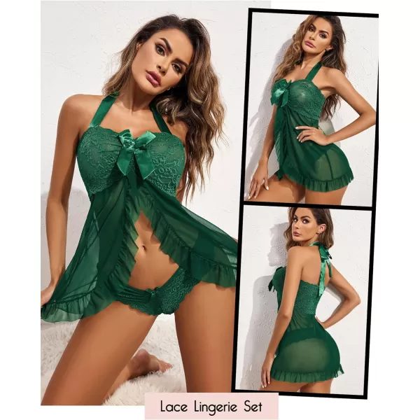 Avidlove Lingerie for Women Lace Babydoll Open Front Sleepwear Halter Nighty Chemsie XS5XLDeep Green