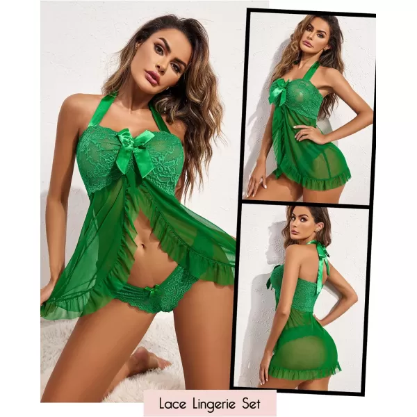 Avidlove Lingerie for Women Lace Babydoll Open Front Sleepwear Halter Nighty Chemsie XS5XLRoyal Green