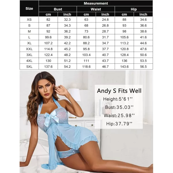 Avidlove Lingerie for Women Lace Babydoll Open Front Sleepwear Halter Nighty Chemsie XS5XLSky Blue