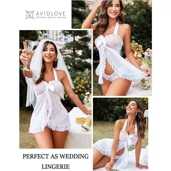 Avidlove Lingerie for Women Lace Babydoll Open Front Sleepwear Halter Nighty Chemsie XS5XLSolid White