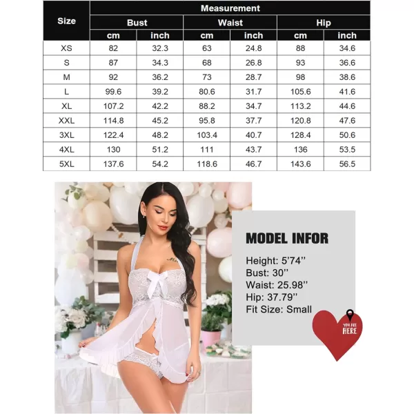 Avidlove Lingerie for Women Lace Babydoll Open Front Sleepwear Halter Nighty Chemsie XS5XLSolid White