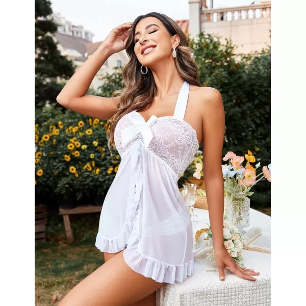 Avidlove Lingerie for Women Lace Babydoll Open Front Sleepwear Halter Nighty Chemsie XS5XLSolid White