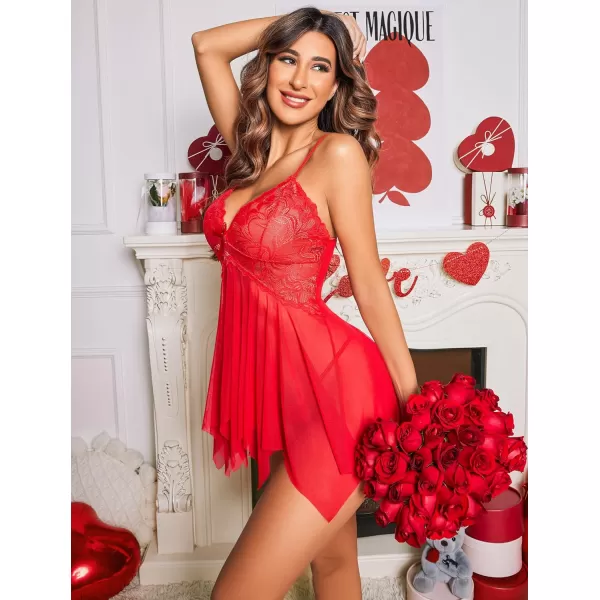 Avidlove Lingerie for Women Lace Babydoll Sleepwear Boudoir Outfits Plus Size Langeray XS5XLB Red