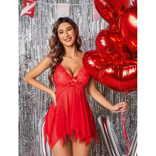 Avidlove Lingerie for Women Lace Babydoll Sleepwear Boudoir Outfits Plus Size Langeray XS5XLB Red