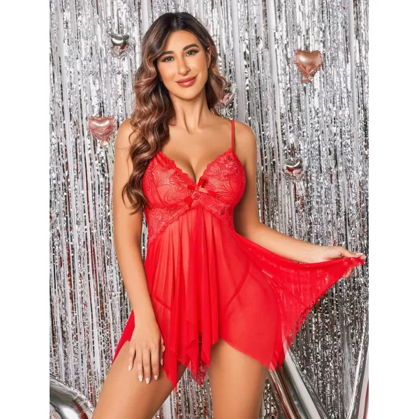 Avidlove Lingerie for Women Lace Babydoll Sleepwear Boudoir Outfits Plus Size Langeray XS5XLB Red