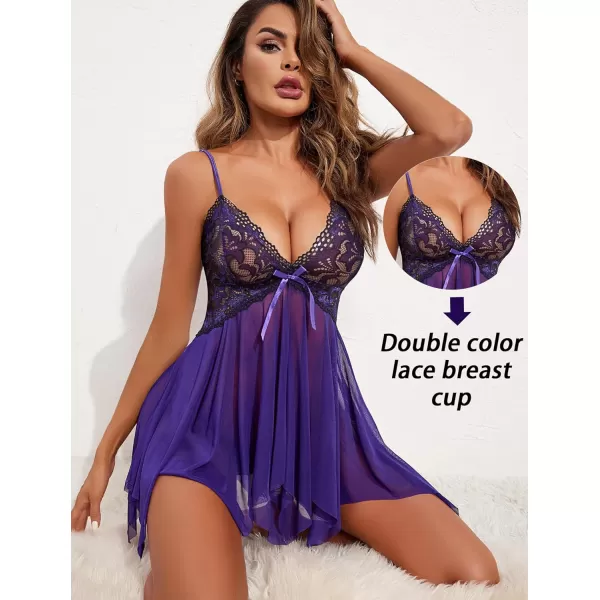Avidlove Lingerie for Women Lace Babydoll Sleepwear Boudoir Outfits Plus Size Langeray XS5XLBlack Purple