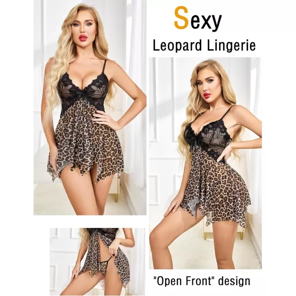 Avidlove Lingerie for Women Lace Babydoll Sleepwear Boudoir Outfits Plus Size Langeray XS5XLBleopard Print
