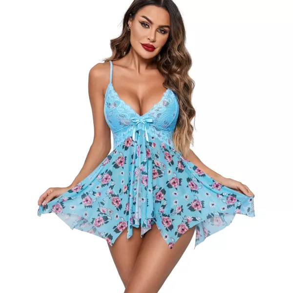 Avidlove Lingerie for Women Lace Babydoll Sleepwear Boudoir Outfits Plus Size Langeray XS5XLBlue Flower