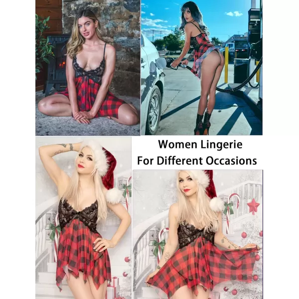 Avidlove Lingerie for Women Lace Babydoll Sleepwear Boudoir Outfits Plus Size Langeray XS5XLBred Plaid
