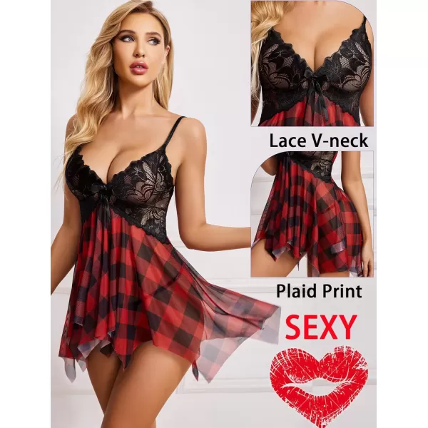 Avidlove Lingerie for Women Lace Babydoll Sleepwear Boudoir Outfits Plus Size Langeray XS5XLBred Plaid