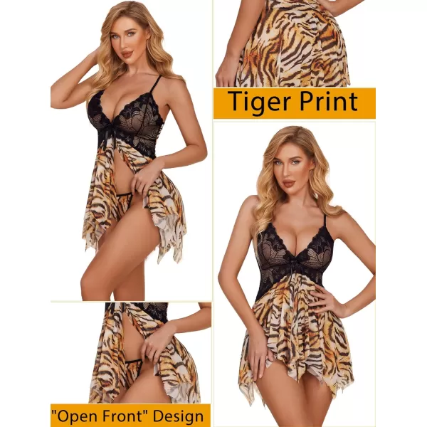 Avidlove Lingerie for Women Lace Babydoll Sleepwear Boudoir Outfits Plus Size Langeray XS5XLBtiger Print