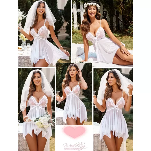 Avidlove Lingerie for Women Lace Babydoll Sleepwear Boudoir Outfits Plus Size Langeray XS5XLBwhite