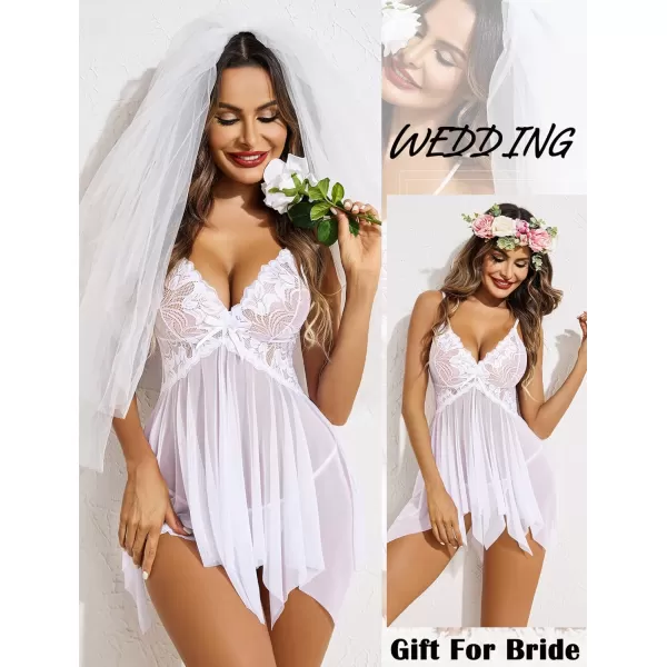 Avidlove Lingerie for Women Lace Babydoll Sleepwear Boudoir Outfits Plus Size Langeray XS5XLBwhite