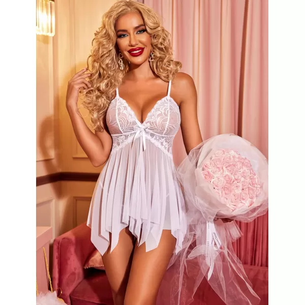 Avidlove Lingerie for Women Lace Babydoll Sleepwear Boudoir Outfits Plus Size Langeray XS5XLBwhite