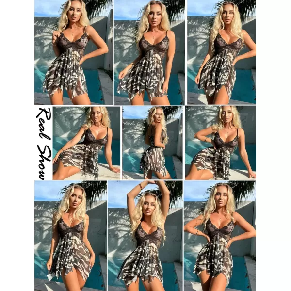 Avidlove Lingerie for Women Lace Babydoll Sleepwear Boudoir Outfits Plus Size Langeray XS5XLCamouflage Print