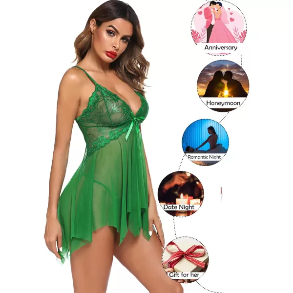 Avidlove Lingerie for Women Lace Babydoll Sleepwear Boudoir Outfits Plus Size Langeray XS5XLDark Green