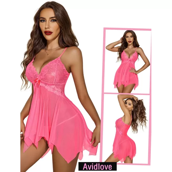 Avidlove Lingerie for Women Lace Babydoll Sleepwear Boudoir Outfits Plus Size Langeray XS5XLNeonpink