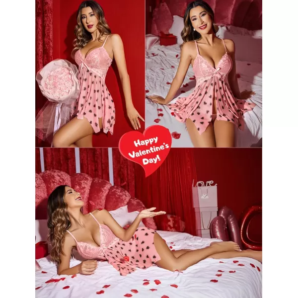 Avidlove Lingerie for Women Lace Babydoll Sleepwear Boudoir Outfits Plus Size Langeray XS5XLPink Heart Print