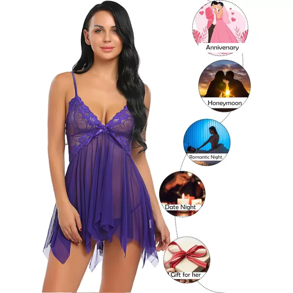 Avidlove Lingerie for Women Lace Babydoll Sleepwear Boudoir Outfits Plus Size Langeray XS5XLPurple