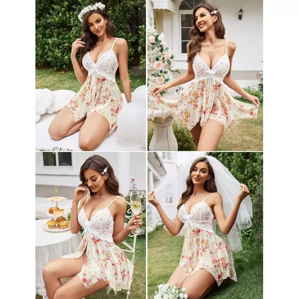 Avidlove Lingerie for Women Lace Babydoll Sleepwear Boudoir Outfits Plus Size Langeray XS5XLRose Print